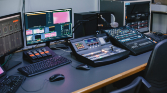 Sound engineer studio. Closeup view.